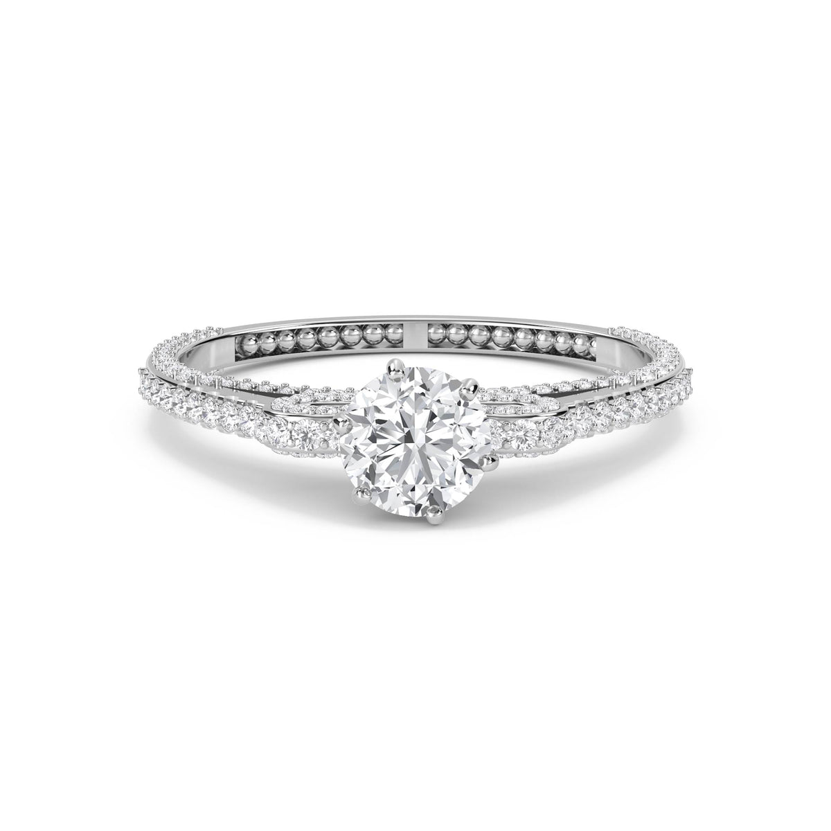 Round Solitaire Twisted Pavé Diamond Ring (Silver) - image 1