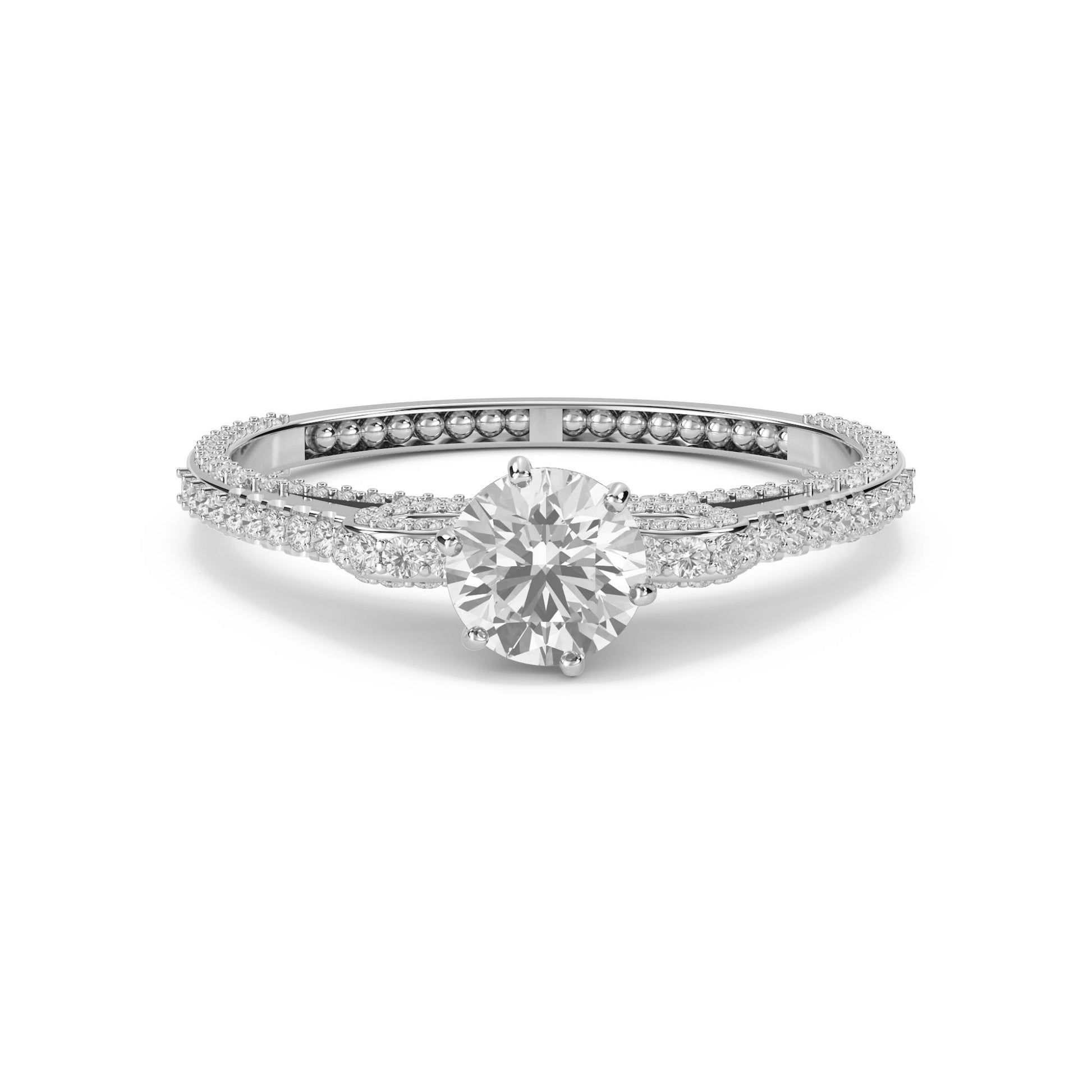 Round Solitaire Twisted Pavé Diamond Ring (Silver) - image 1