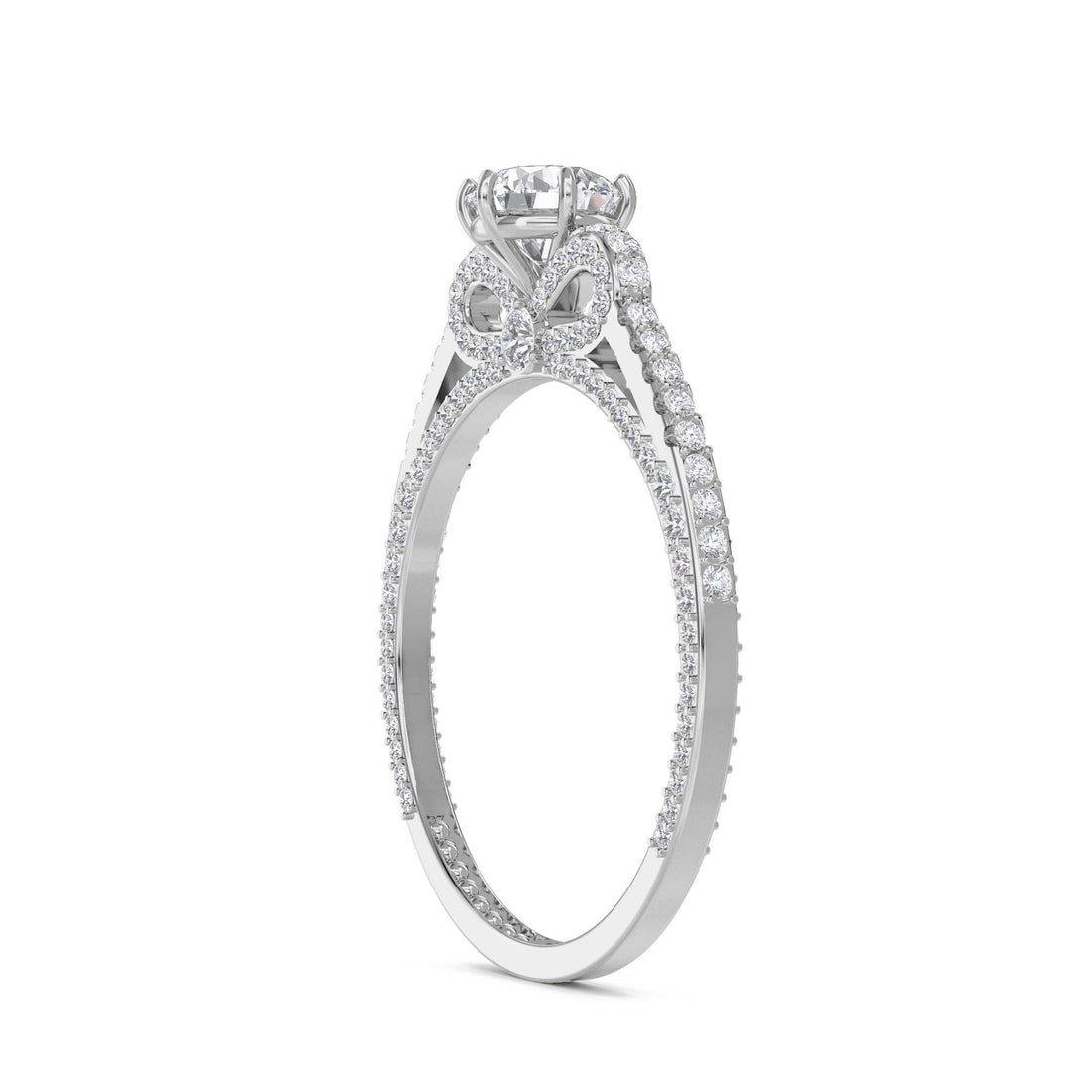 Round Solitaire Twisted Pavé Diamond Ring (Silver) - image 1
