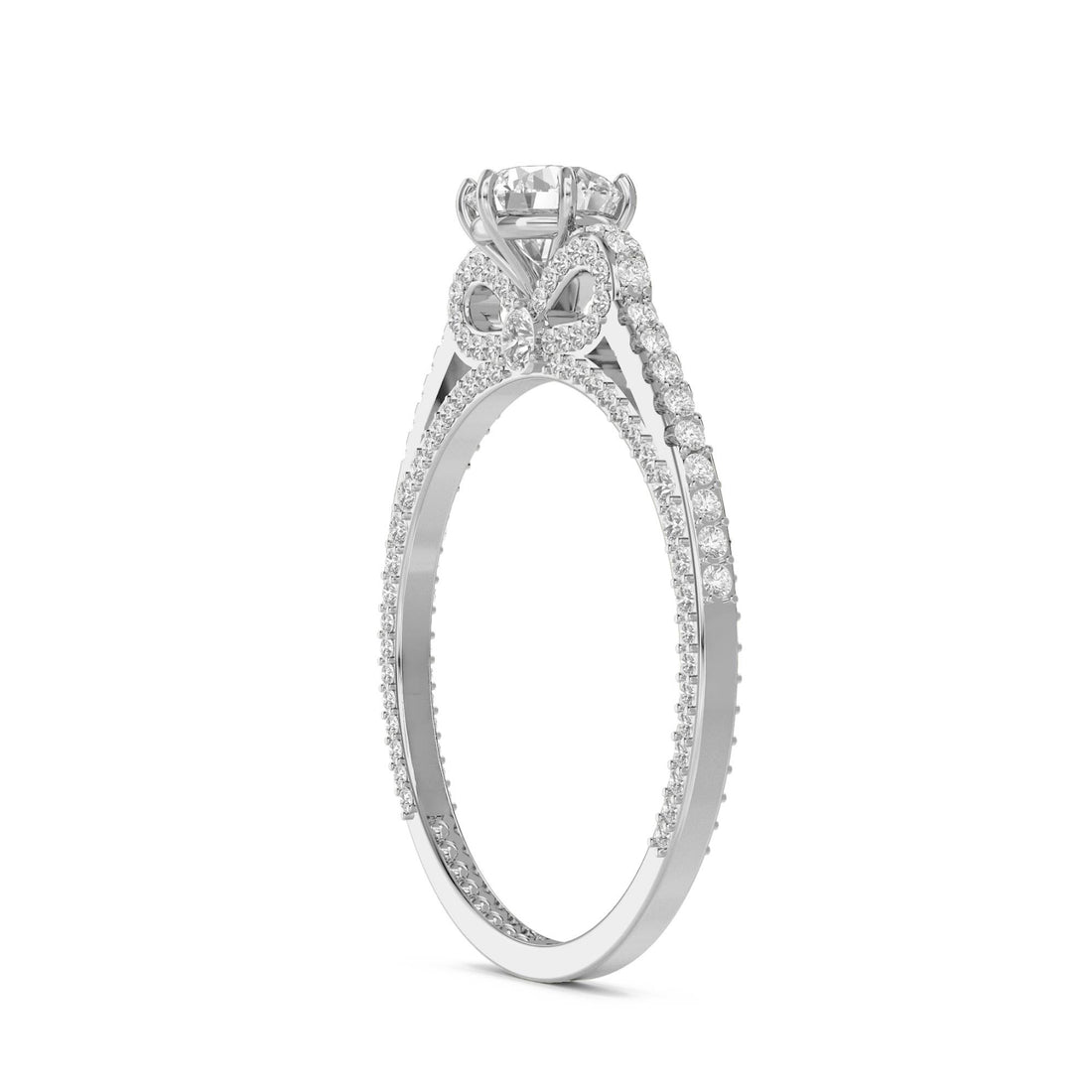 Round Solitaire Twisted Pavé Diamond Ring (Silver) - image 1