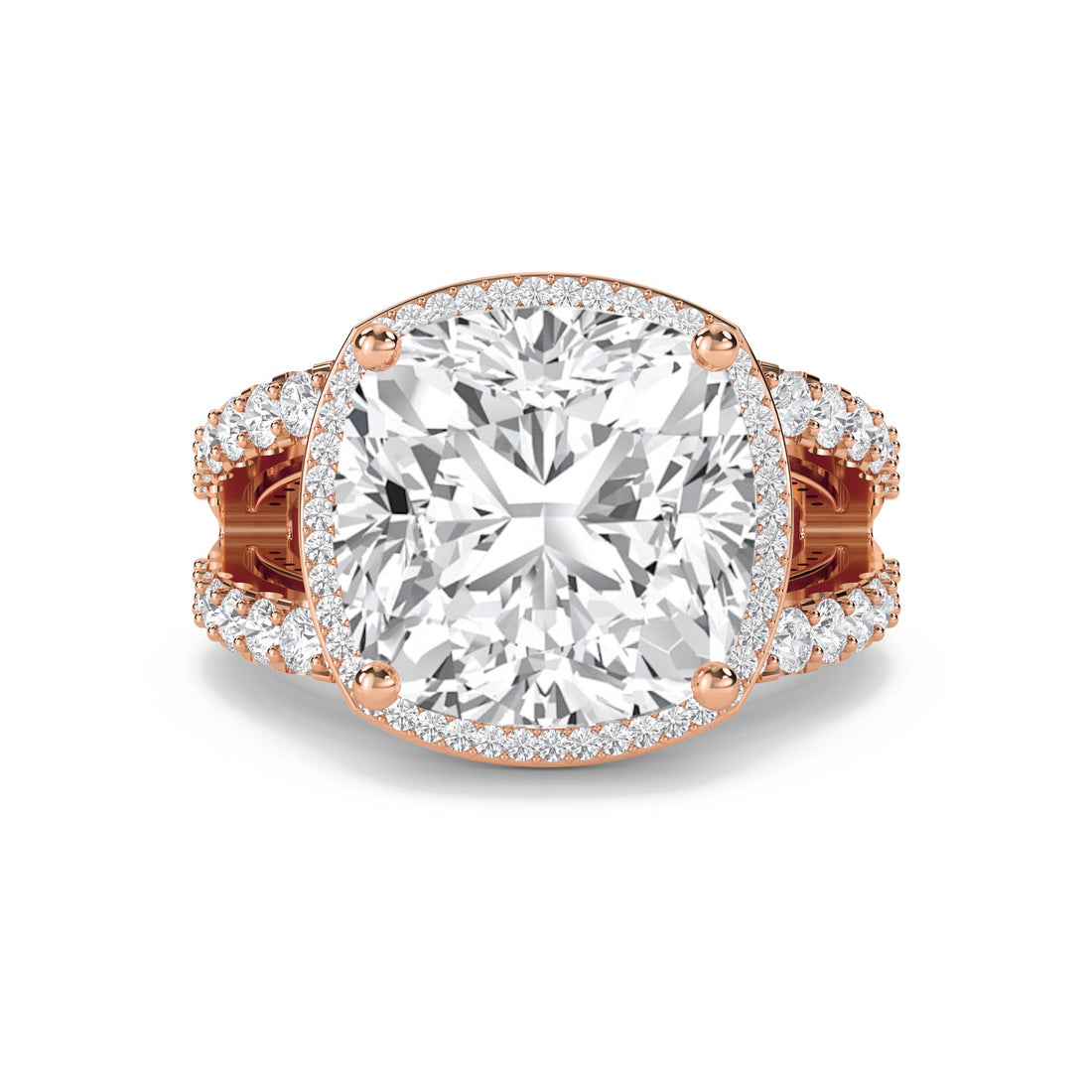 Cushion Cut Lab Grown Diamond Halo Ring with Double Pavé Shank