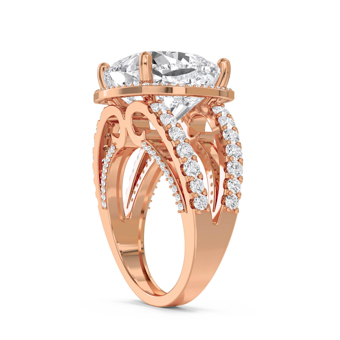 Cushion Cut Lab Grown Diamond Halo Ring with Double Pavé Shank
