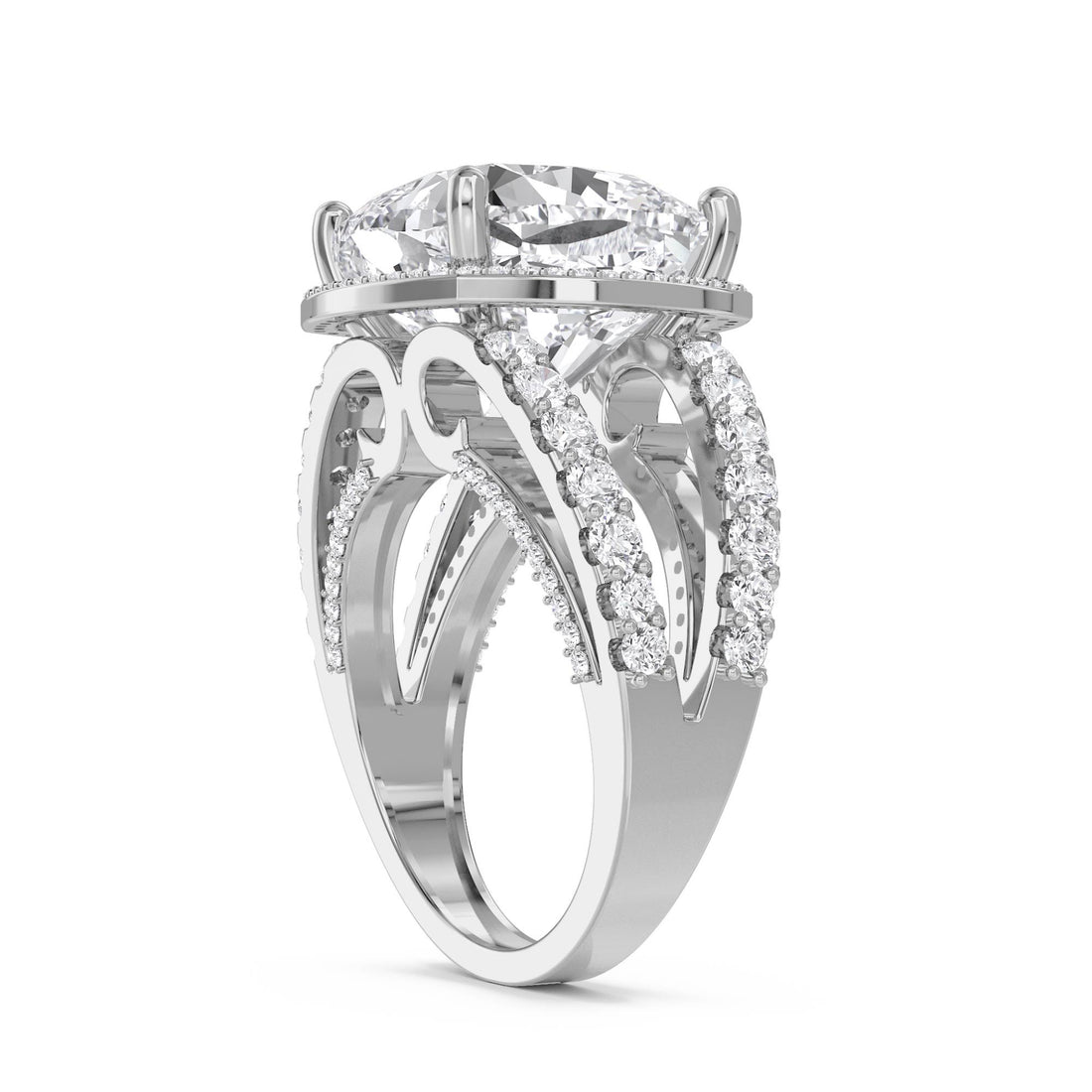Cushion Cut Lab Grown Diamond Halo Ring with Double Pavé Shank (Silver)