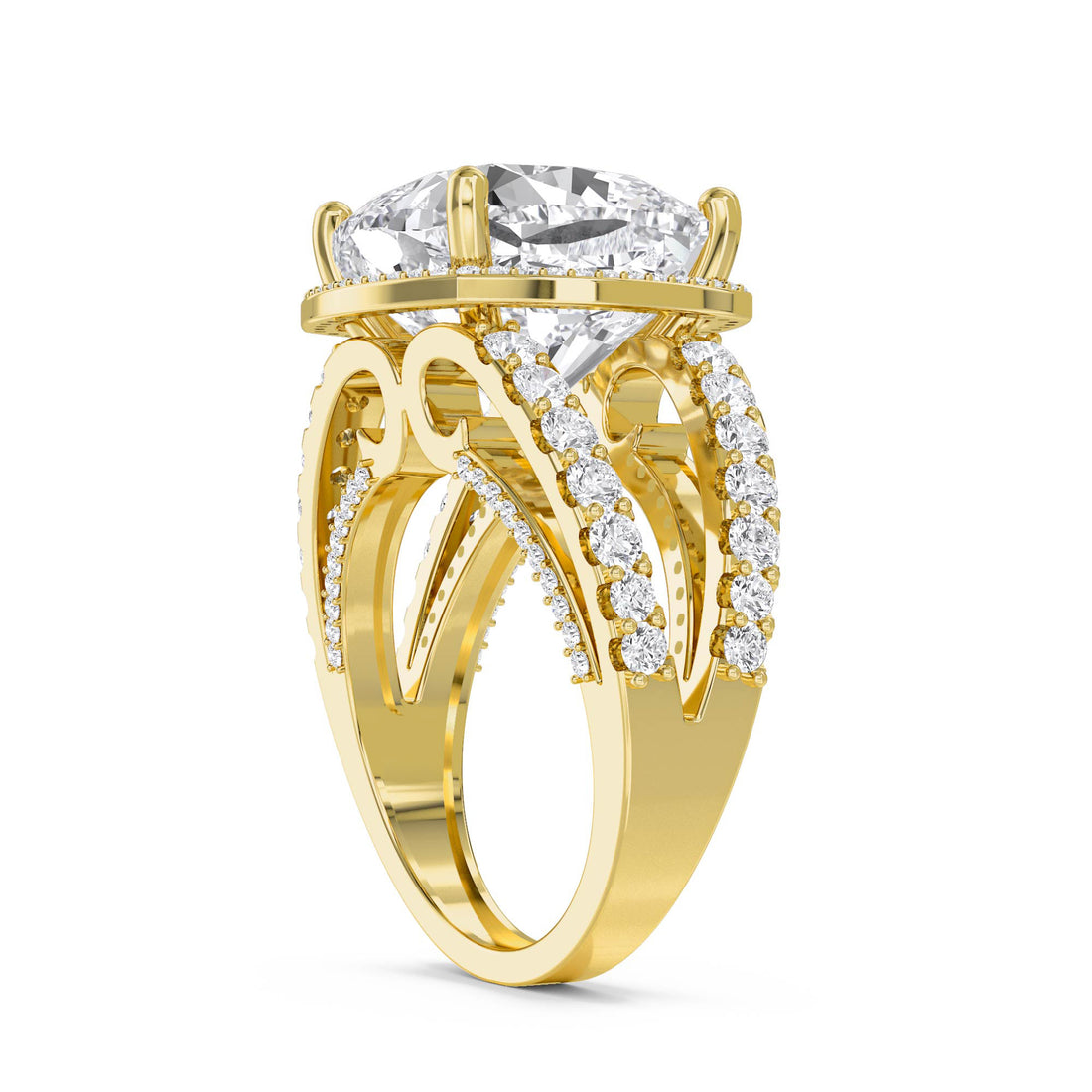 Cushion Cut Lab Grown Diamond Halo Ring with Double Pavé Shank