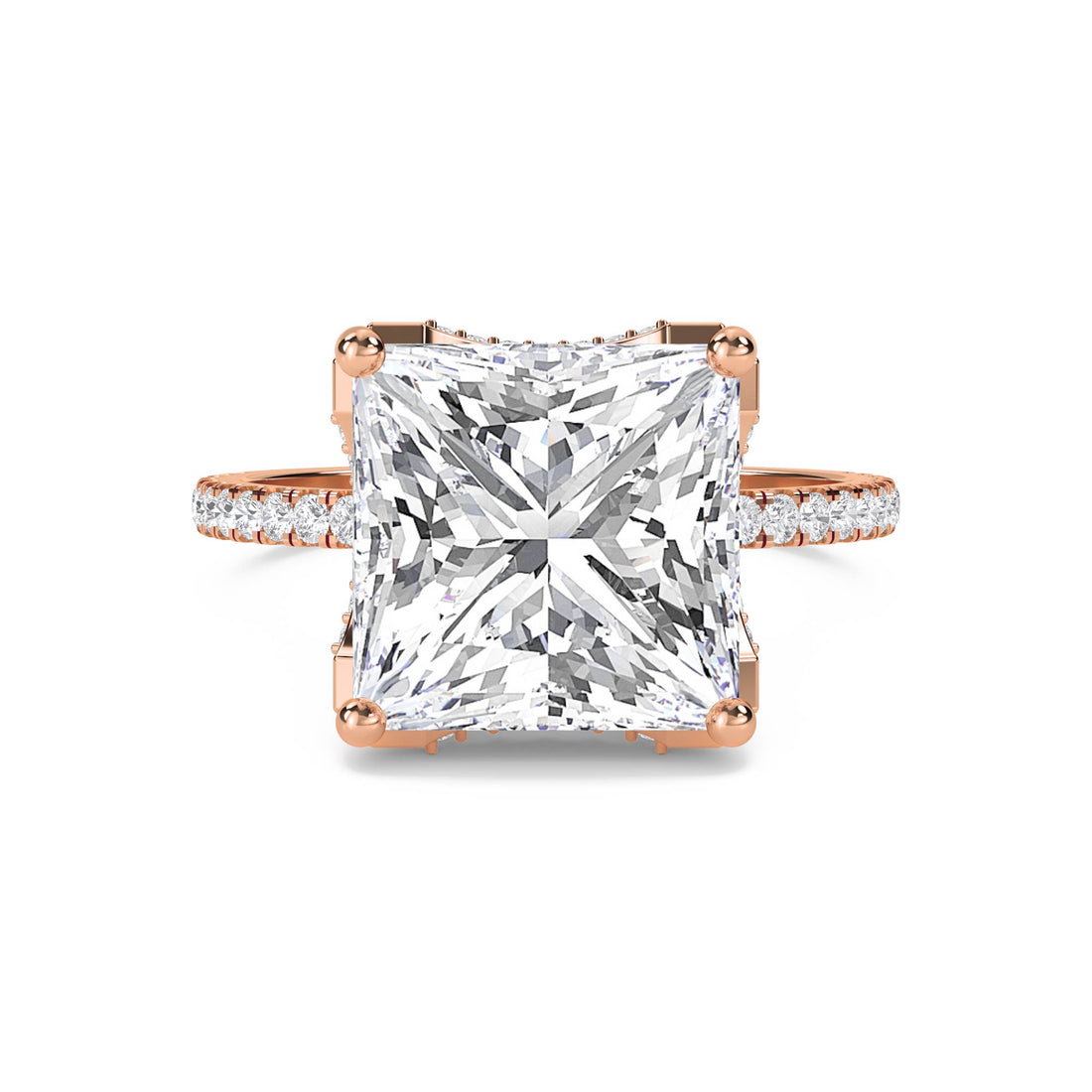 Princess Cut Lab Grown Diamond Solitaire Ring with Pavé Band