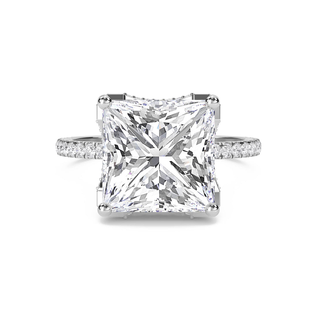 Princess Cut Lab Grown Diamond Solitaire Ring with Pavé Band