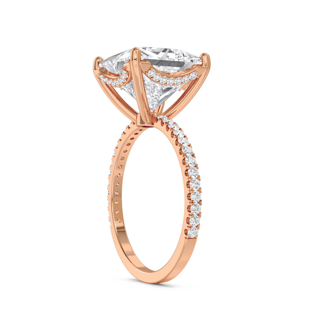 Princess Cut Lab Grown Diamond Solitaire Ring with Pavé Band