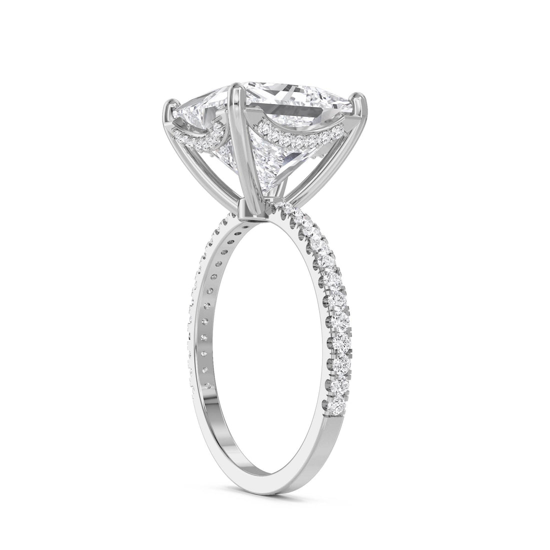 Princess Cut Lab Grown Diamond Solitaire Ring with Pavé Band (Silver)