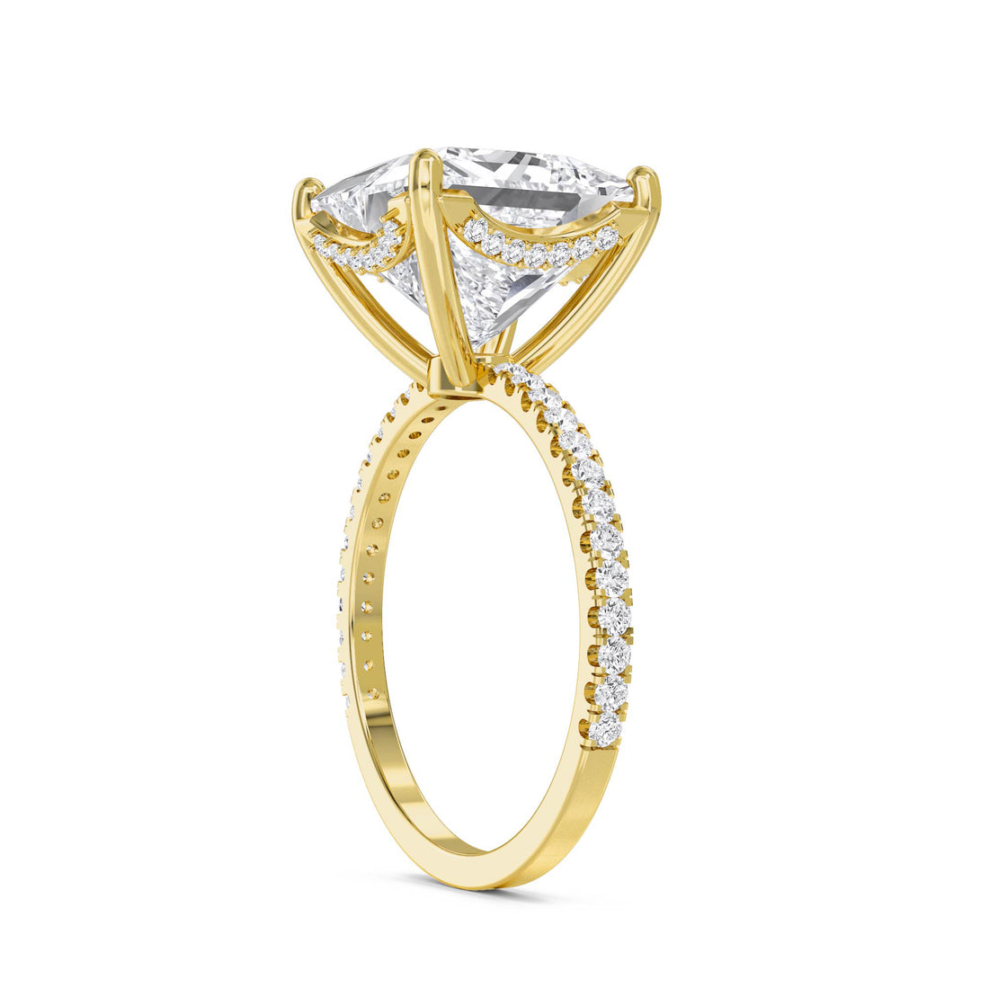 Princess Cut Lab Grown Diamond Solitaire Ring with Pavé Band