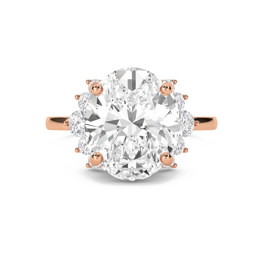 Oval Lab Grown Diamond Ring with Round Diamond Halo Cluster