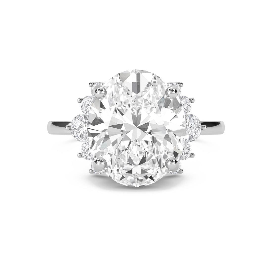 Oval Lab Grown Diamond Ring with Round Diamond Halo Cluster (Silver)
