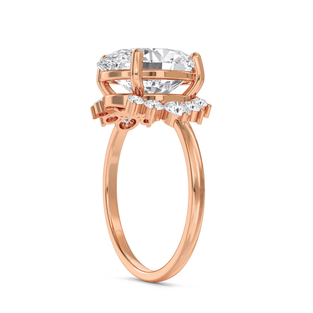 Oval Lab Grown Diamond Ring with Round Diamond Halo Cluster