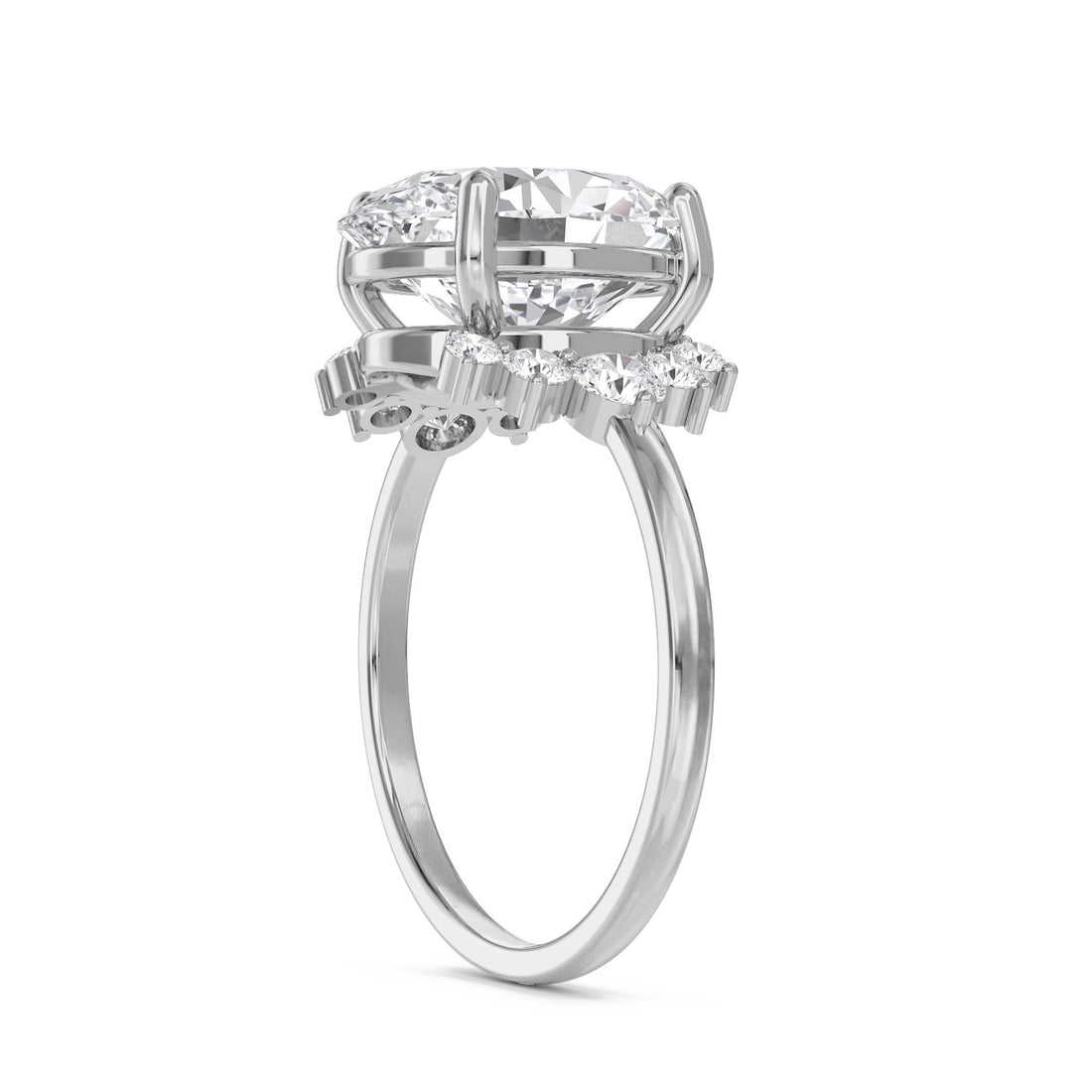 Oval Lab Grown Diamond Ring with Round Diamond Halo Cluster (Silver)