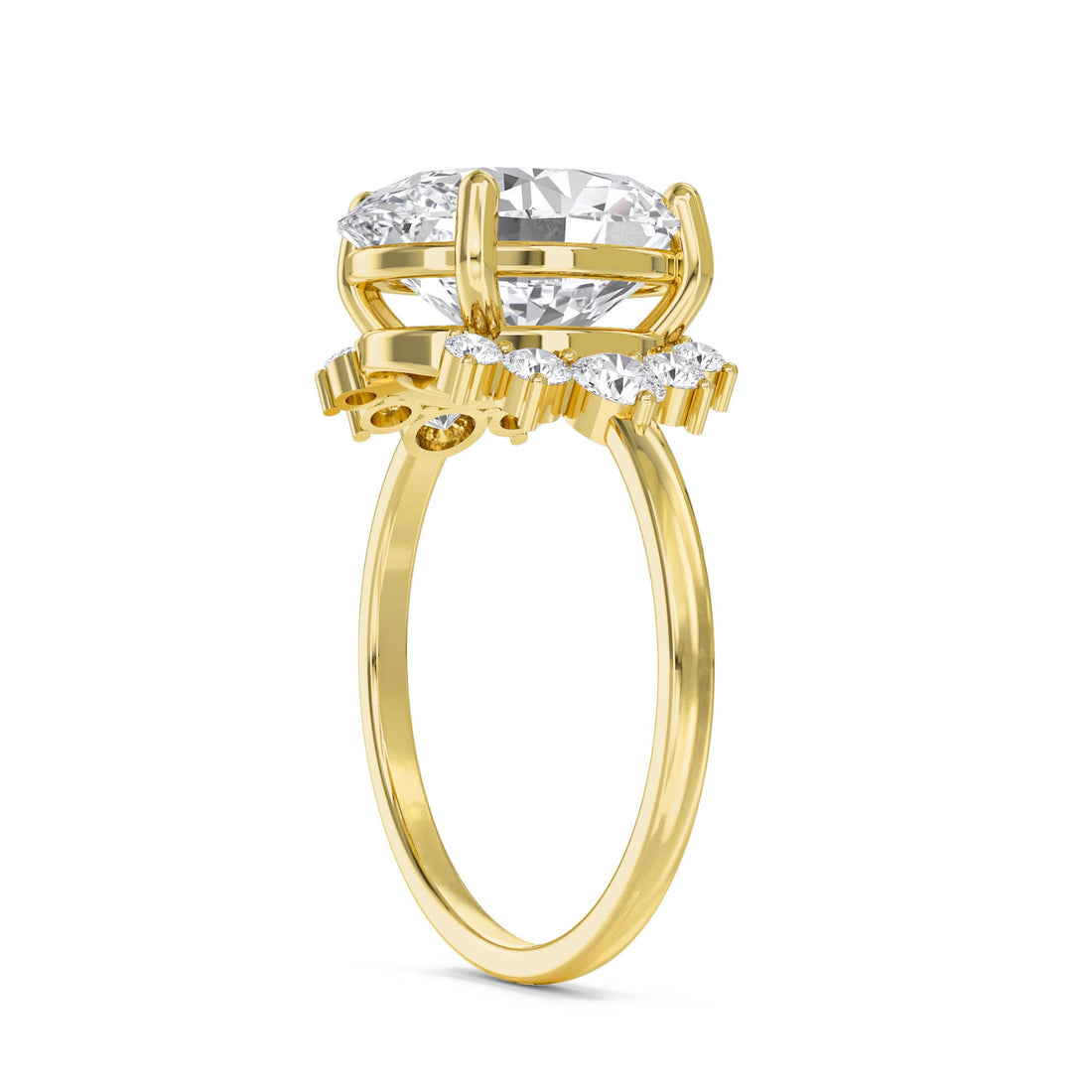 Oval Lab Grown Diamond Ring with Round Diamond Halo Cluster