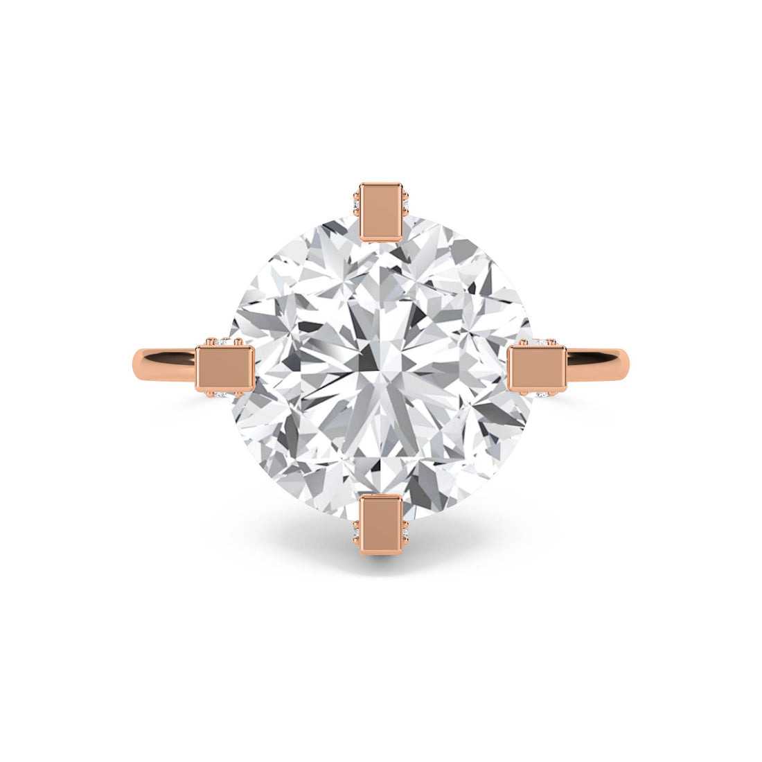 Round Lab Grown Diamond Ring with Baguette Accents