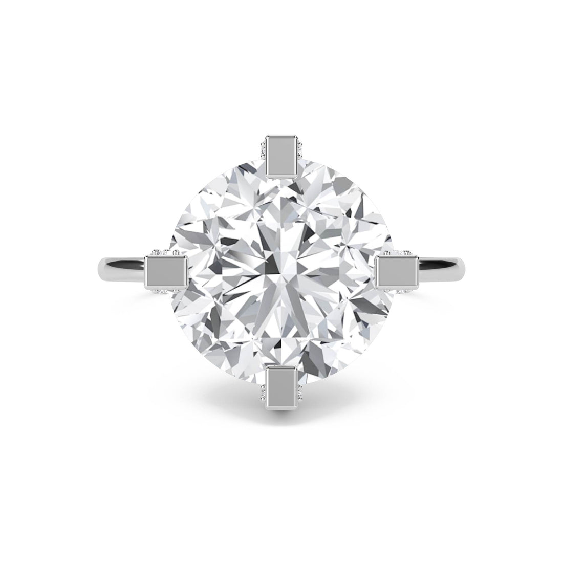 Round Lab Grown Diamond Ring with Baguette Accents (Silver)