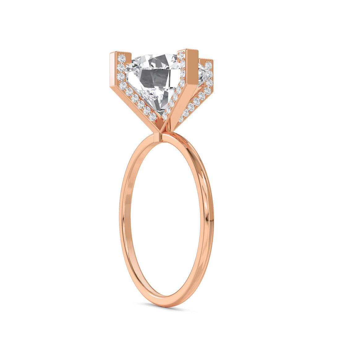 Round Lab Grown Diamond Ring with Baguette Accents