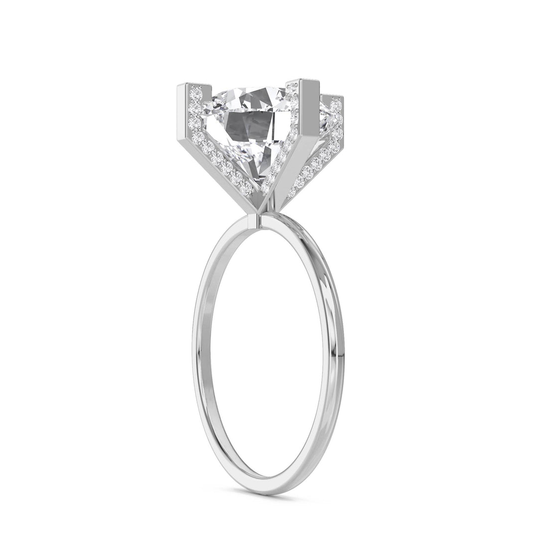 Round Lab Grown Diamond Ring with Baguette Accents (Silver)