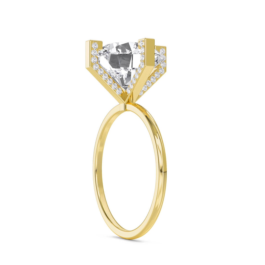 Round Lab Grown Diamond Ring with Baguette Accents