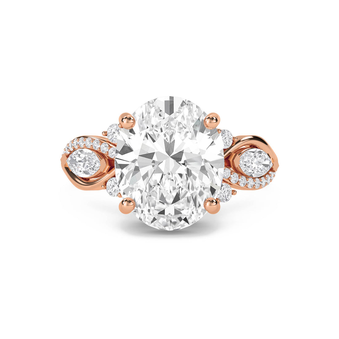 Oval Lab Grown Diamond Ring with Pear Bypass Accents