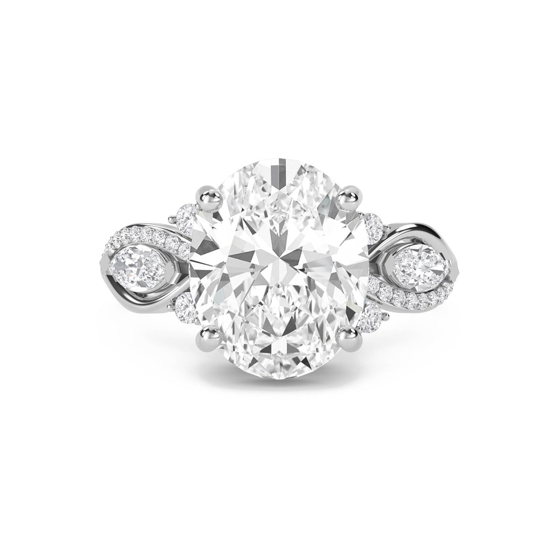 Oval Lab Grown Diamond Ring with Pear Bypass Accents (Silver)