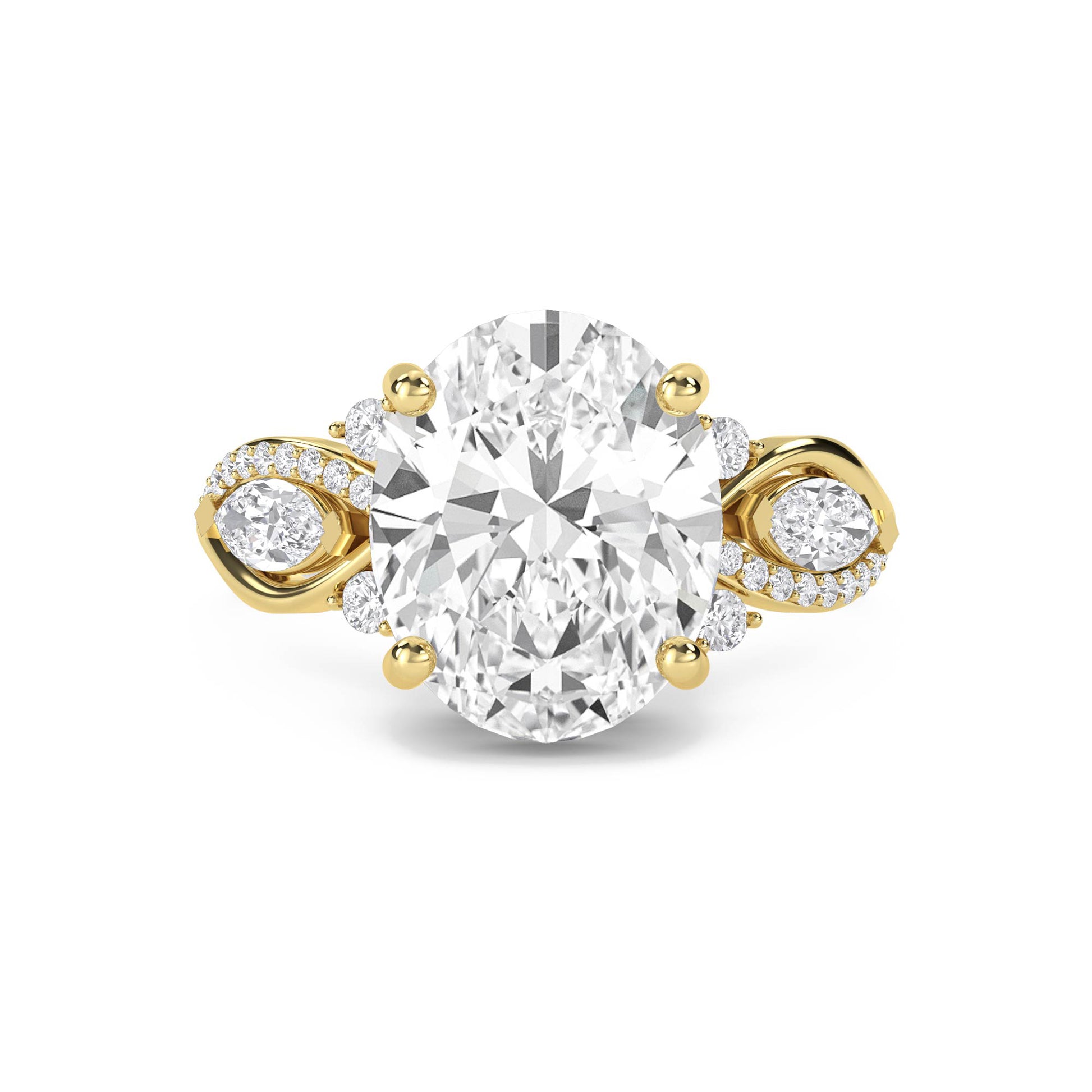 Oval Lab Grown Diamond Ring with Pear Bypass Accents - image 1