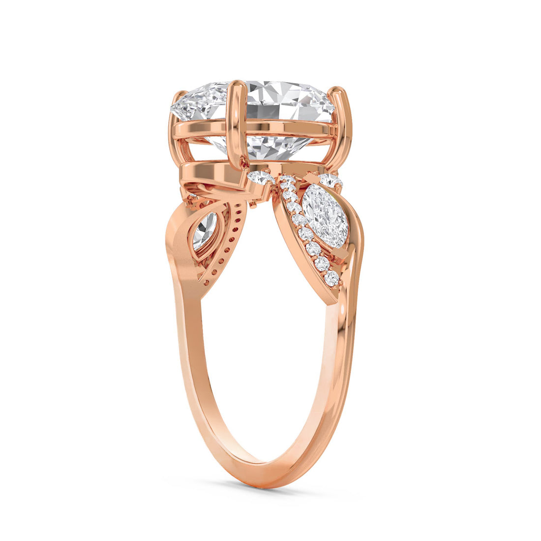Oval Lab Grown Diamond Ring with Pear Bypass Accents