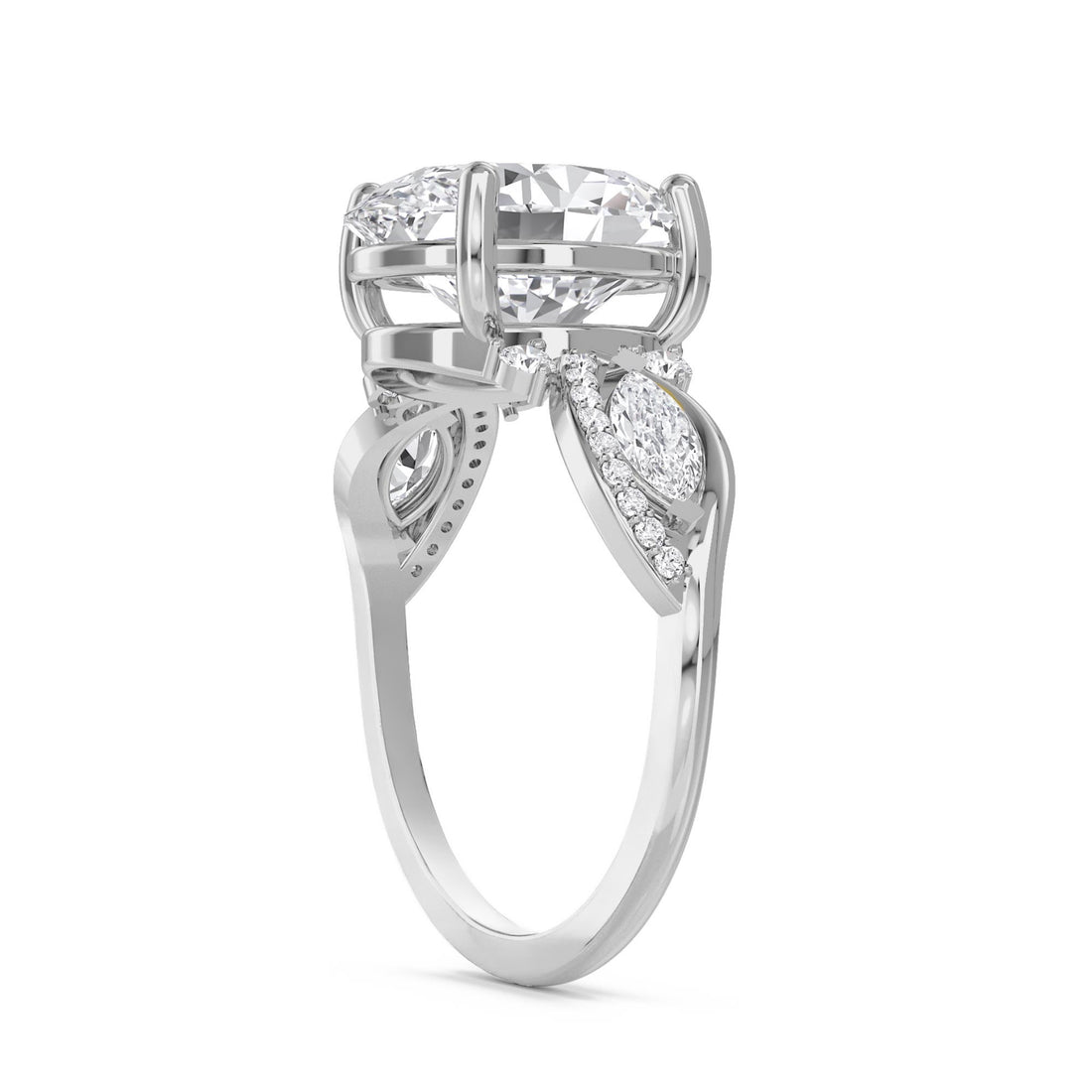 Oval Lab Grown Diamond Ring with Pear Bypass Accents (Silver)