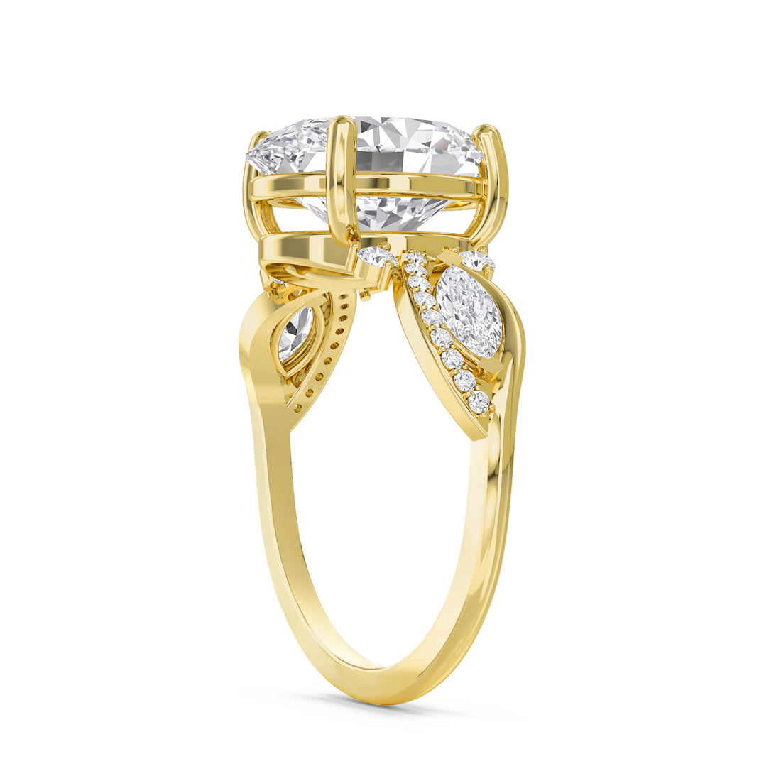 Oval Lab Grown Diamond Ring with Pear Bypass Accents