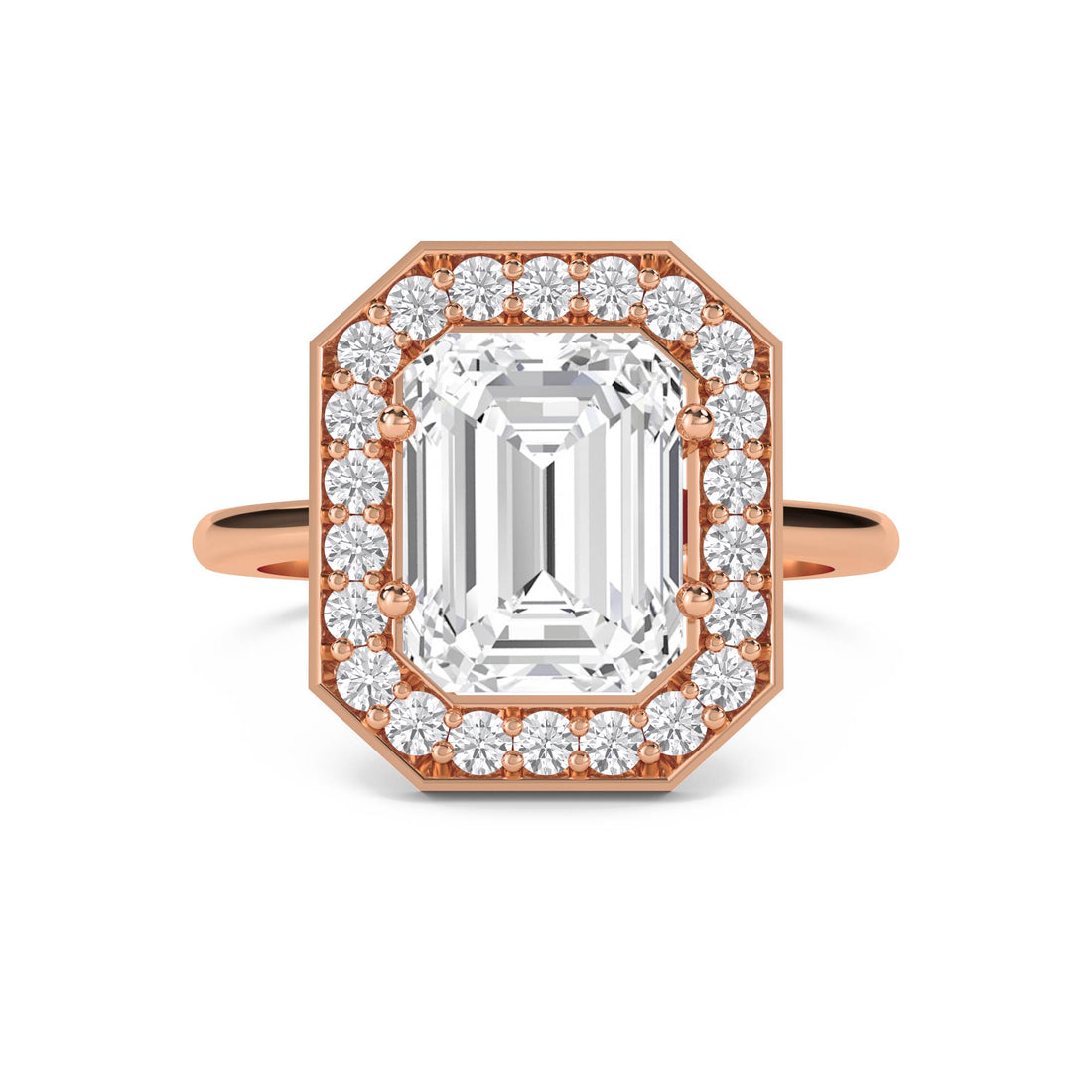 Emerald Cut Lab Grown Diamond Halo Ring, Classic Band