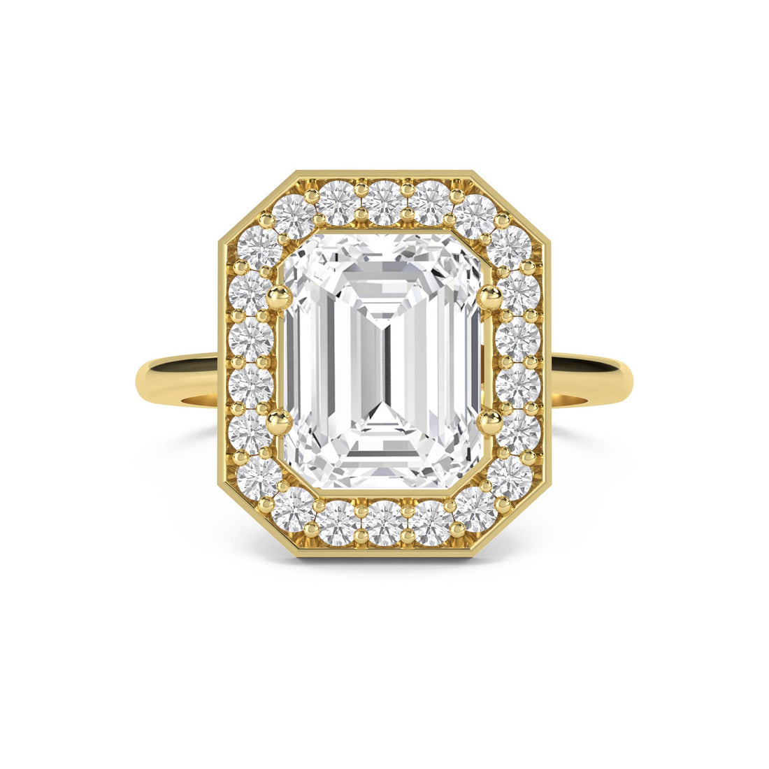 Emerald Cut Lab Grown Diamond Halo Ring, Classic Band - image 1