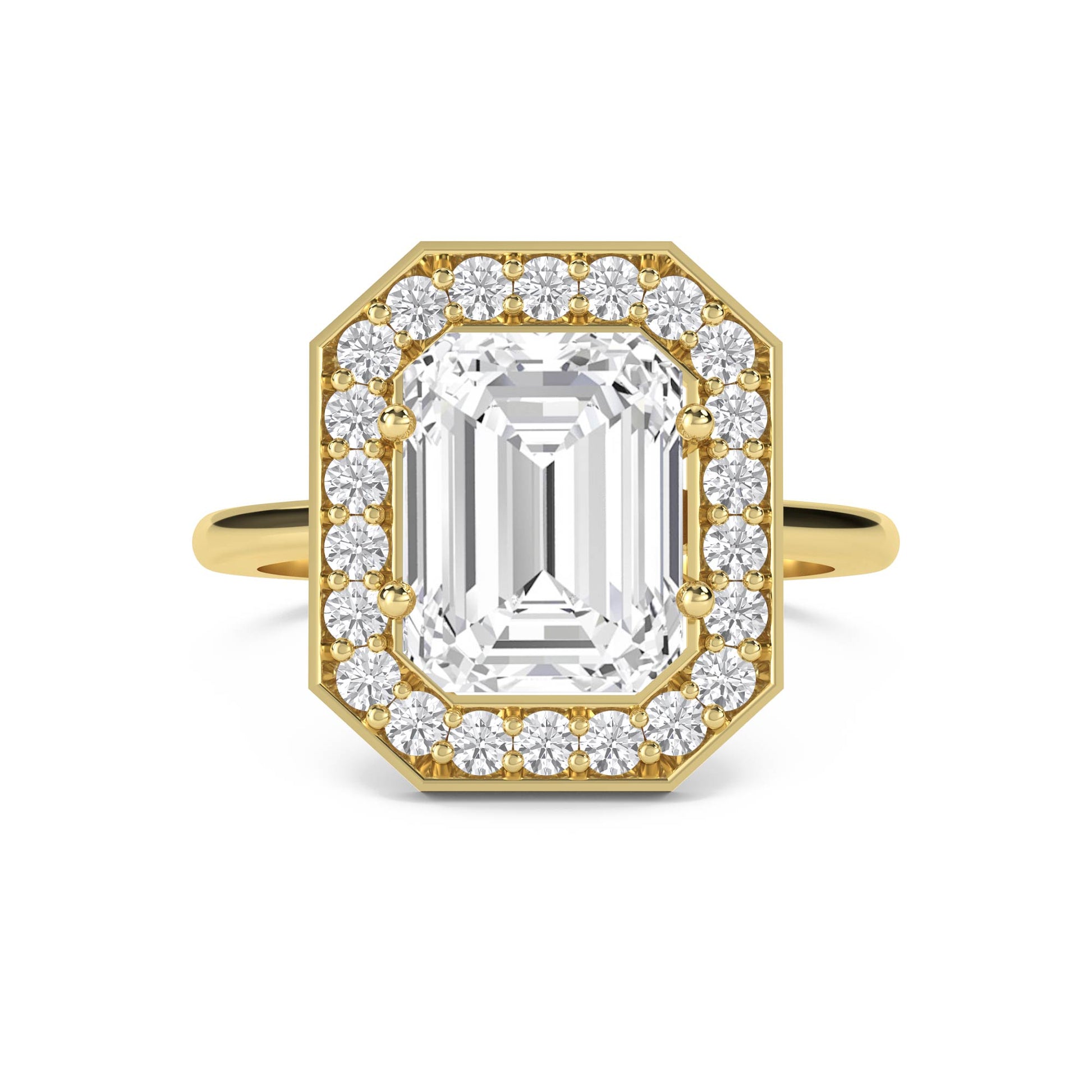 Emerald Cut Lab Grown Diamond Halo Ring, Classic Band - image 1