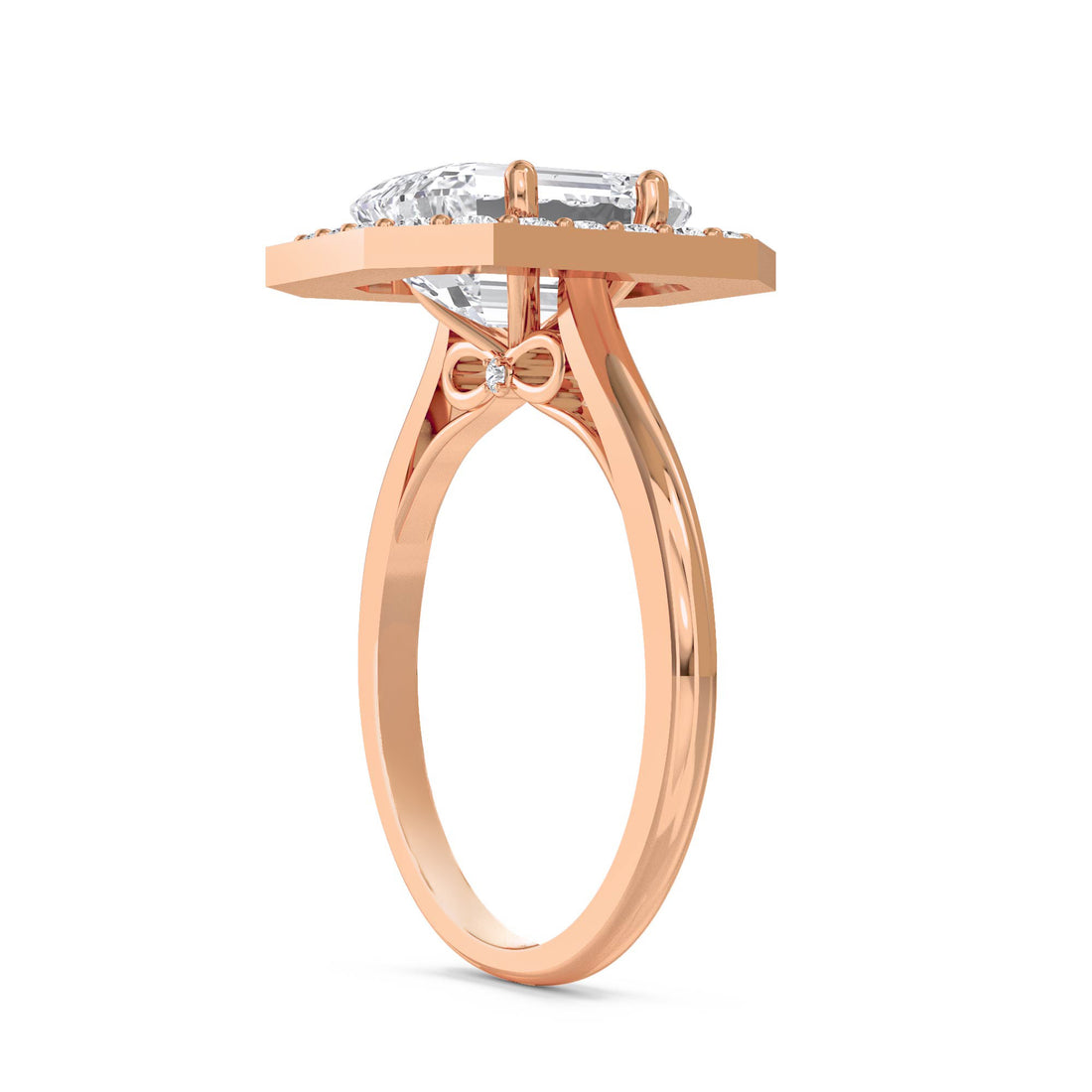 Emerald Cut Lab Grown Diamond Halo Ring, Classic Band