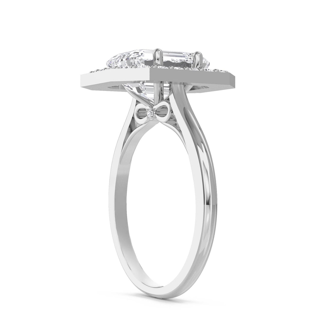 Emerald Cut Lab Grown Diamond Halo Ring, Classic Band (Silver)