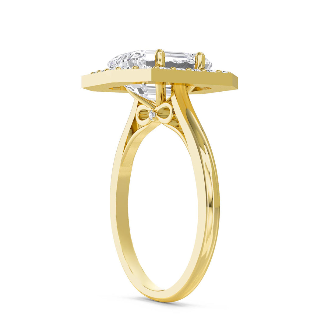 Emerald Cut Lab Grown Diamond Halo Ring, Classic Band