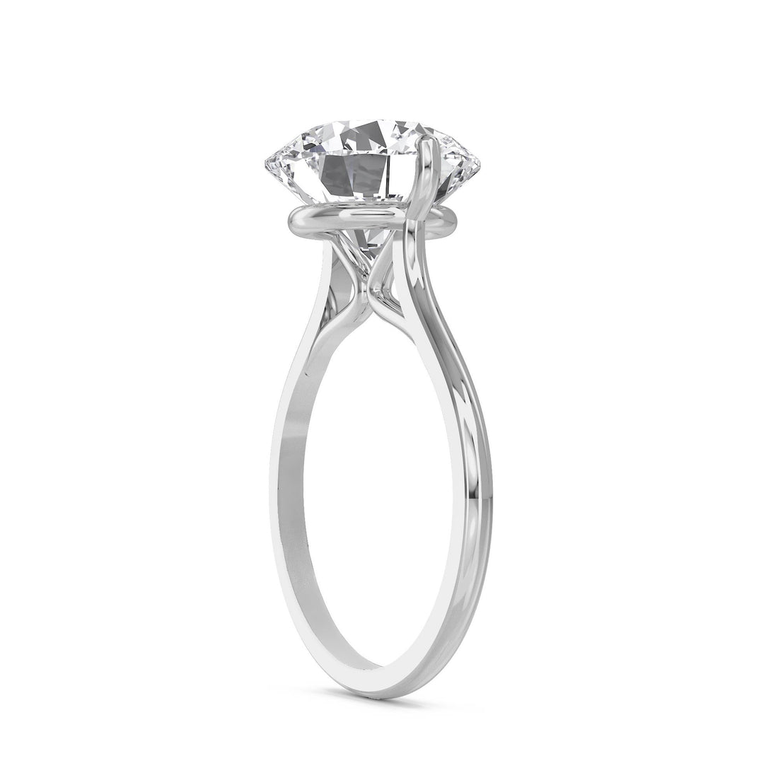 Round Lab Grown Diamond Solitaire Ring, Thin Polished Band (Silver)