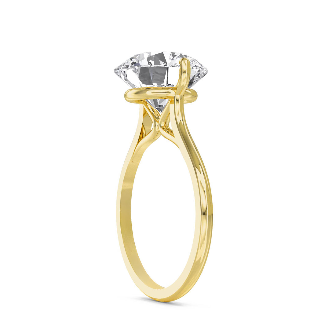 Round Lab Grown Diamond Solitaire Ring, Thin Polished Band