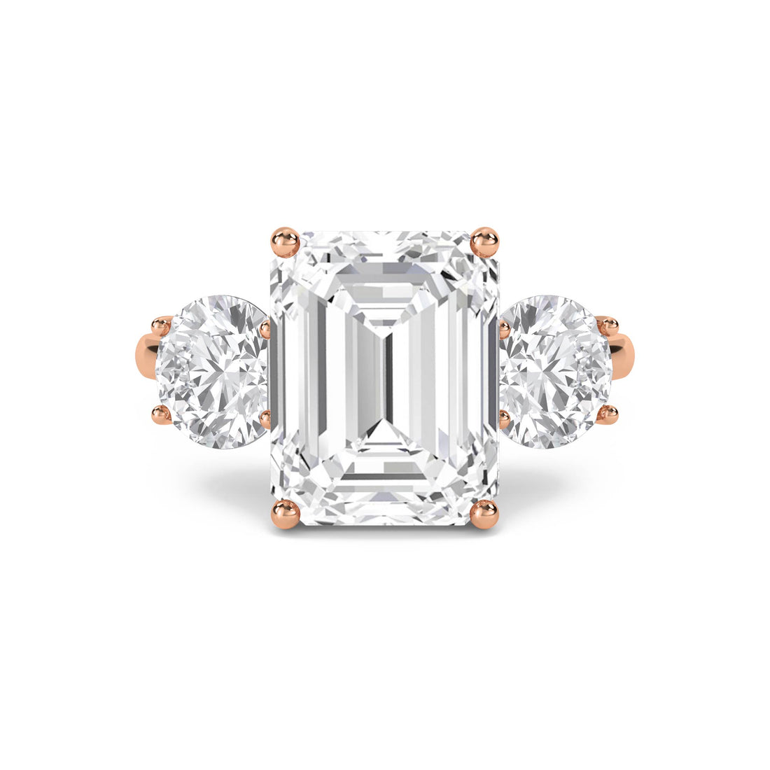Emerald Cut Lab Grown Diamond Three Stone Ring