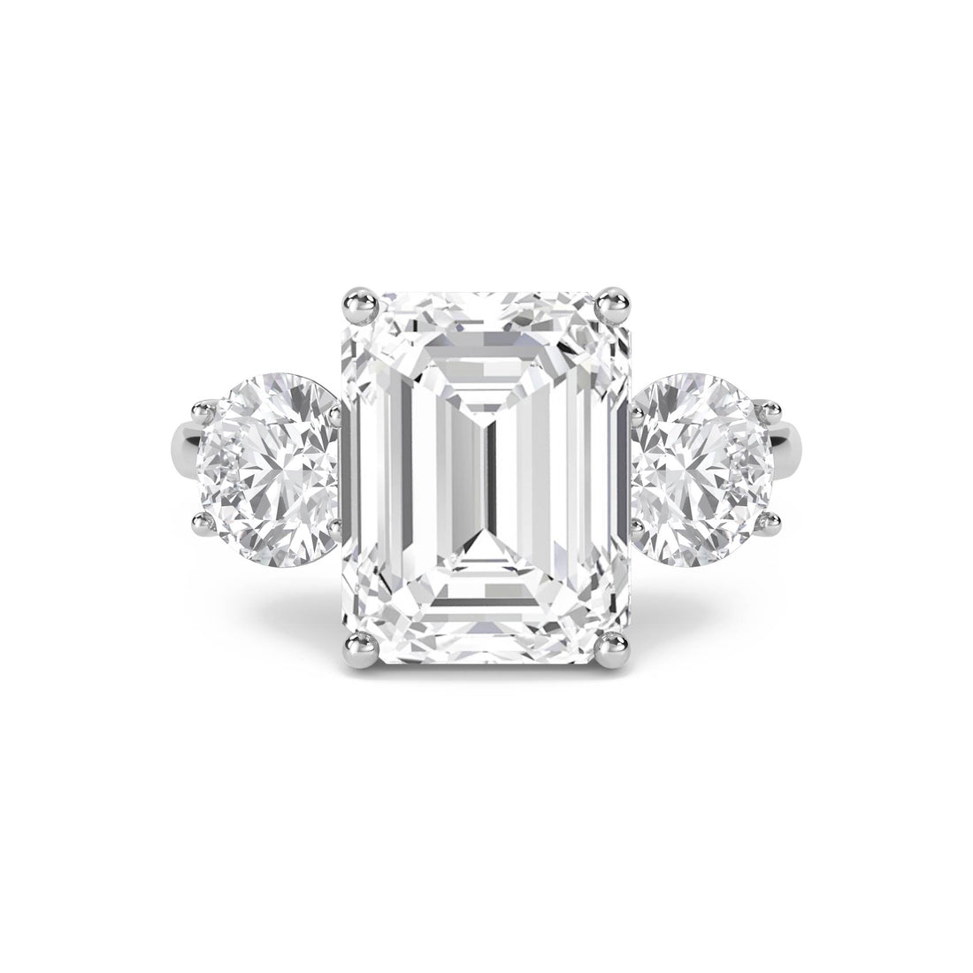 Emerald Cut Lab Grown Diamond Three Stone Ring (Silver)