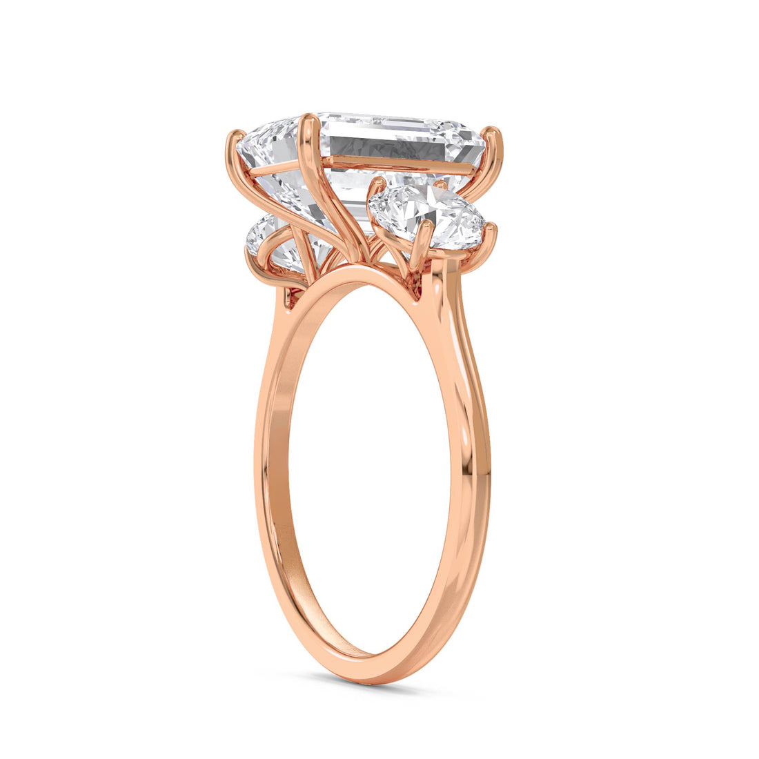 Emerald Cut Lab Grown Diamond Three Stone Ring