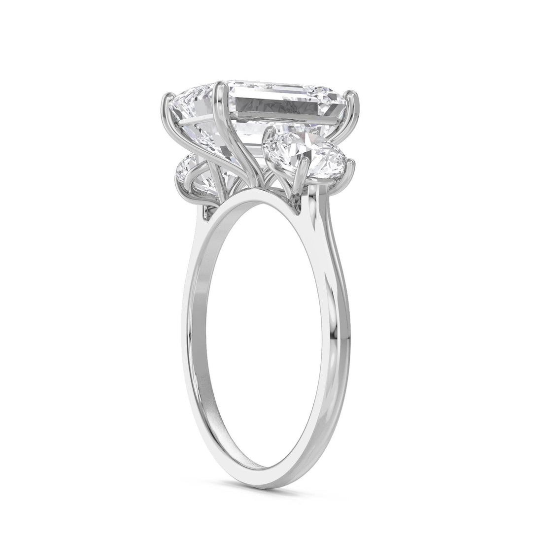 Emerald Cut Lab Grown Diamond Three Stone Ring (Silver)