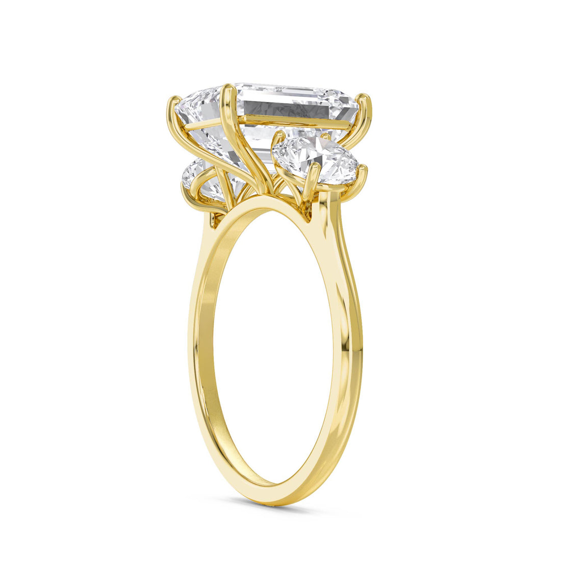 Emerald Cut Lab Grown Diamond Three Stone Ring