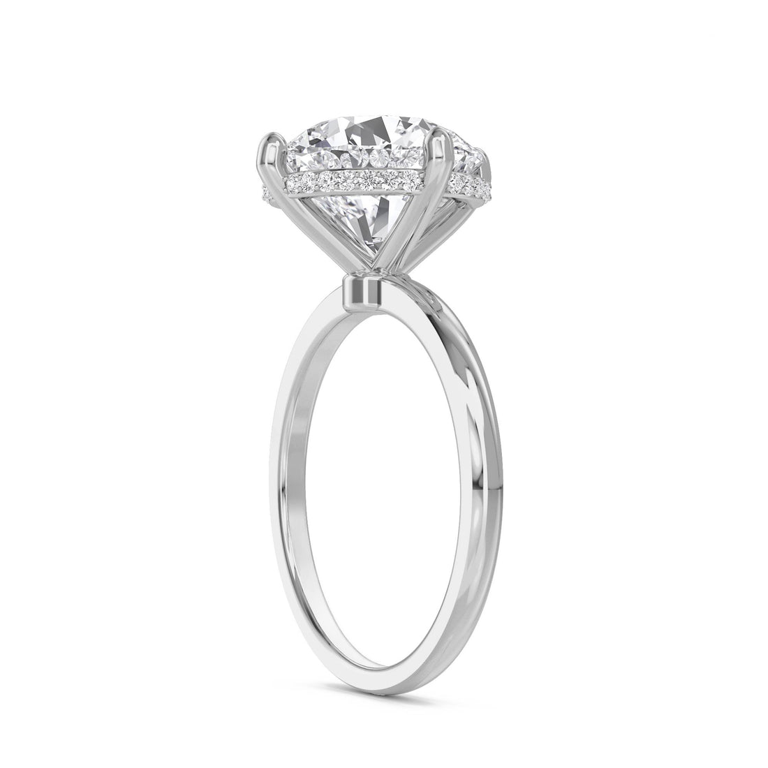 Round Lab Grown Diamond Ring with Hidden Halo (Silver)