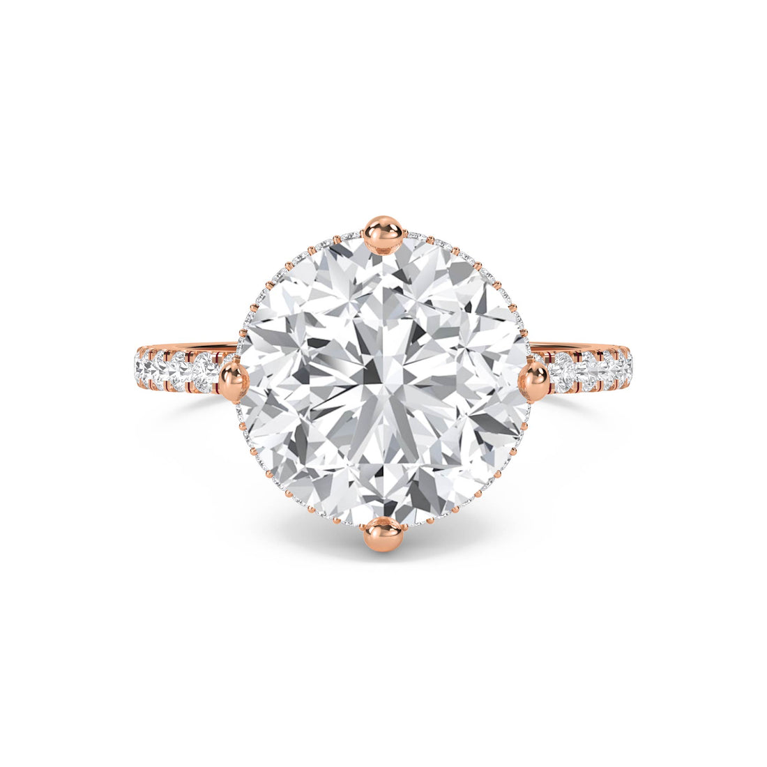 Round Lab Grown Diamond Ring with Hidden Halo and Pavé Band