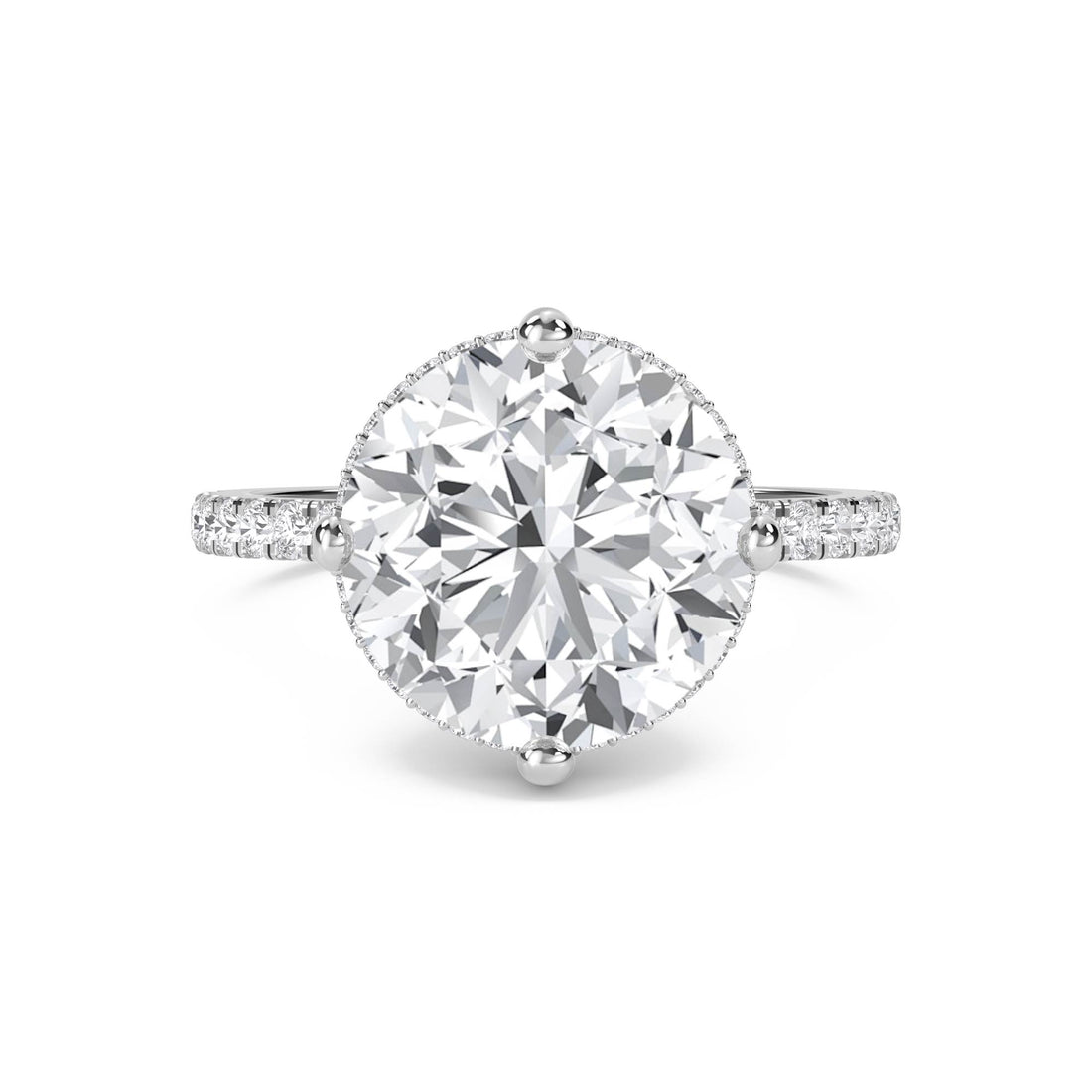 Round Lab Grown Diamond Ring with Hidden Halo and Pavé Band