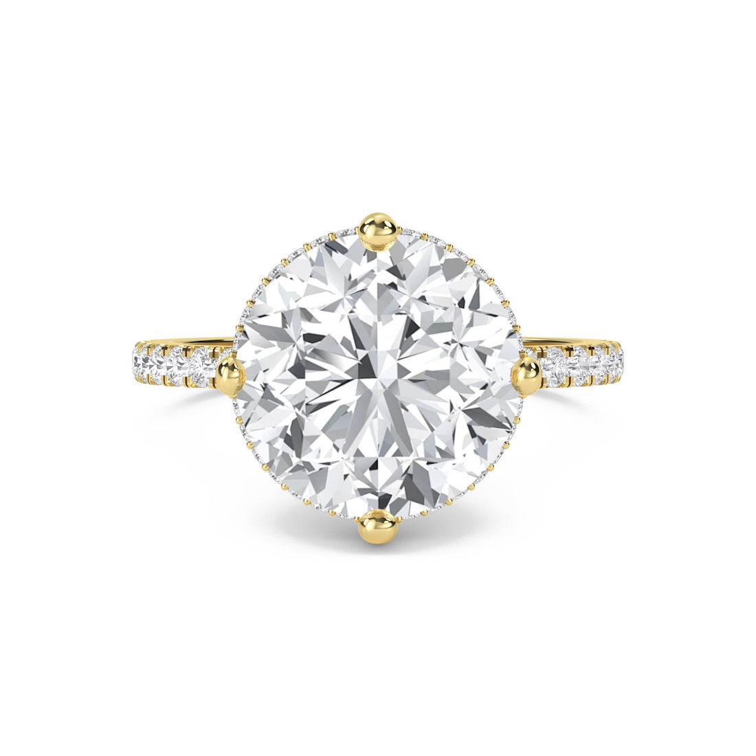 Round Lab Grown Diamond Ring with Hidden Halo and Pavé Band - image 1