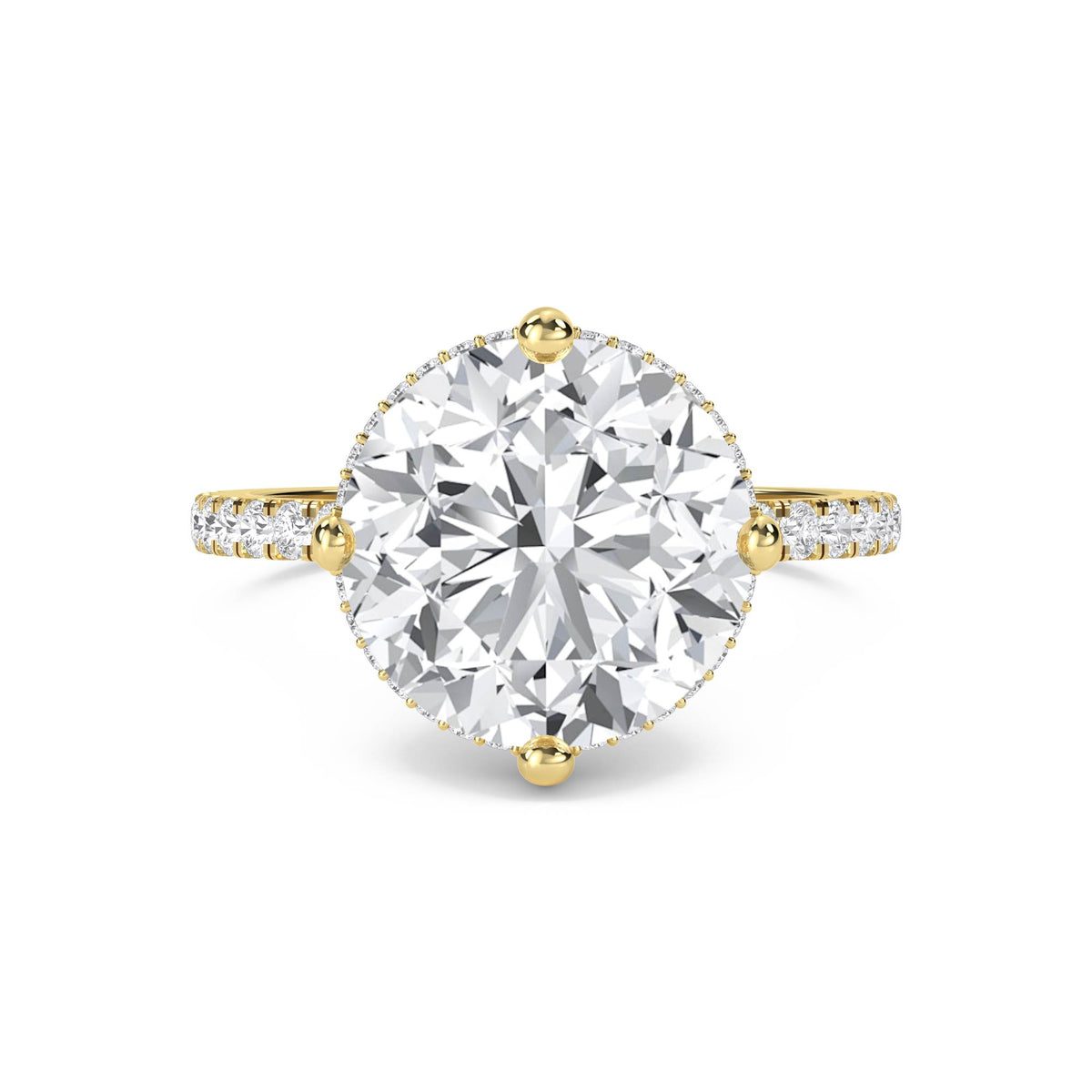 Round Lab Grown Diamond Ring with Hidden Halo and Pavé Band - image 1