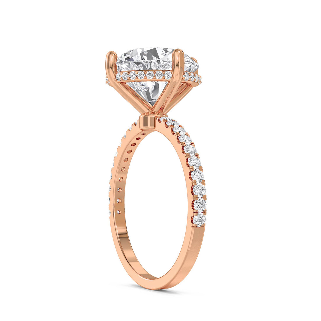 Round Lab Grown Diamond Ring with Hidden Halo and Pavé Band