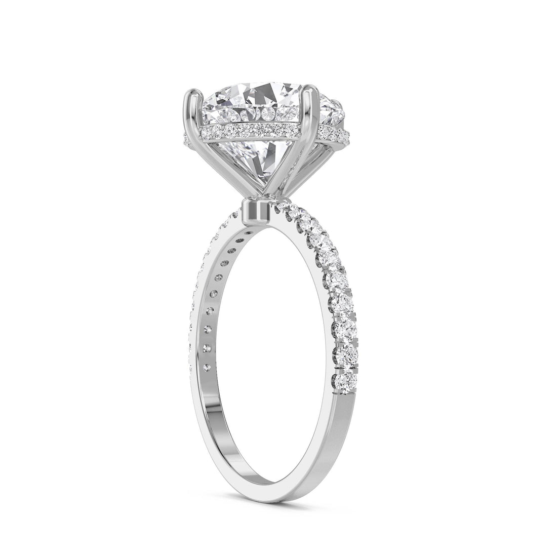 Round Lab Grown Diamond Ring with Hidden Halo and Pavé Band (Silver)