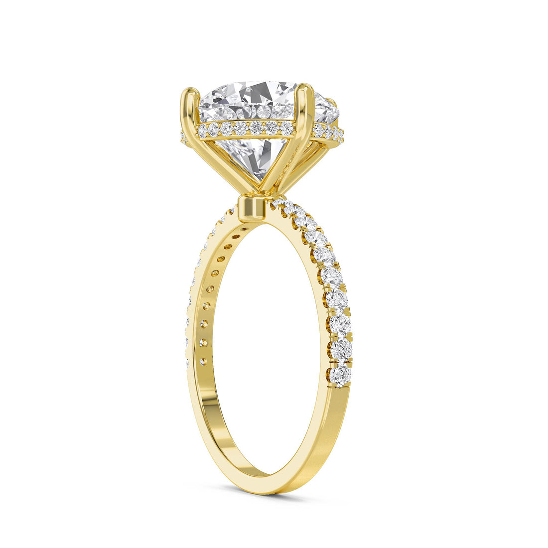Round Lab Grown Diamond Ring with Hidden Halo and Pavé Band